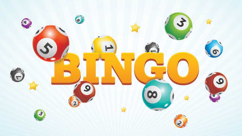 The word "BINGO" in large yellow letters is surrounded by colorful, numbered bingo balls and small yellow stars, capturing the excitement of fun activities often enjoyed in assisted living communities.
