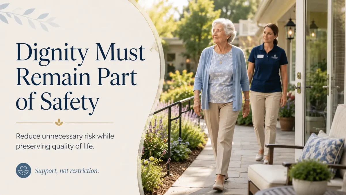 Dignity Must Remain Part of Safety and residential memory care meets that need. Safety can sometimes become an excuse to remove every possible risk. But eliminating every risk would also eliminate much of normal life. Walking involves some risk. Cooking involves risk.