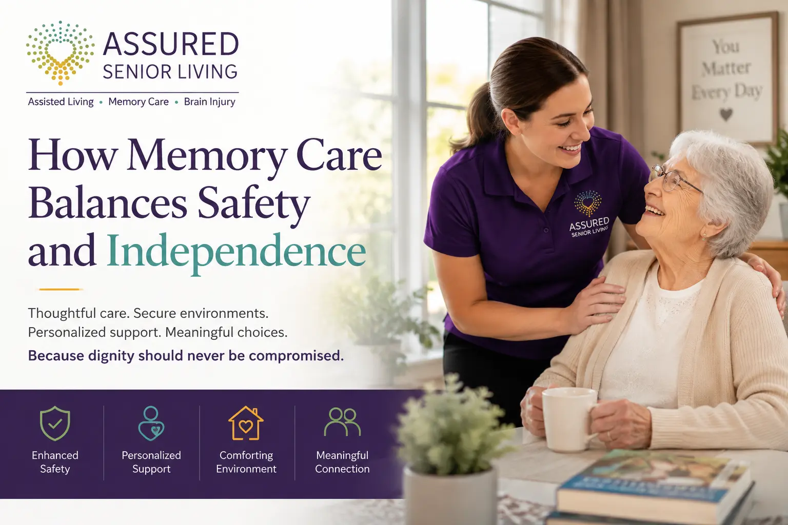 How Residential Memory Care Balances Safety and Independence. Independence in dementia care is often about preserving ability rather than expecting complete self-sufficiency. It means empowering the resident to be the best they can be every day. A good care environment asks: What can this person still do? Then caregivers provide support around those abilities rather than automatically taking over. Caregivers must do “with” and not “for.”