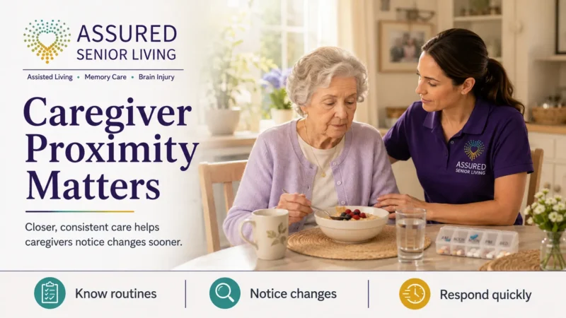 Caregiver Proximity Matters A beautiful building does not automatically create excellent dementia care. People living with memory loss may not recognize when they need assistance. They may also forget how to use a call button or be unable to explain what is wrong clearly. Caregiver Ratios are typically the best in Residential Memory Care. 