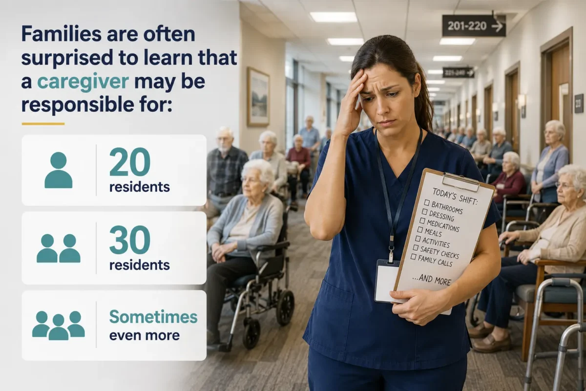 Don't fall for the bait and switch on staffing ratios. Direct Caregivers is the only ratio that matters. 